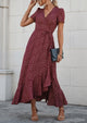 Floral V Neck Short Sleeve Midi Dresses