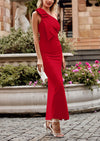 PRETTYGARDEN Summer One Shoulder Long Formal Women's Dress Sleeveless Ruched Bodycon Wedding Guest Slit Maxi Dresses