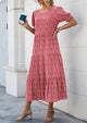 Casual Boho Floral Print Ruffle Puff Short Sleeve Flowy Beach Party Midi Dresses