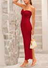 PRETTYGARDEN Women's Bodycon Long Dresses Summer Strapless Tube Twist Knot Front Ribbed Knit Maxi Cocktail Dress with Slit