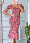 PRETTYGARDEN Bodycon Midi Dresses Summer Floral Puff Sleeve Mermaid Cocktail Baby Shower Photoshoot Maternity Dress