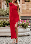 PRETTYGARDEN Summer One Shoulder Long Formal Women's Dress Sleeveless Ruched Bodycon Wedding Guest Slit Maxi Dresses