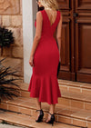 PRETTYGARDEN Women's Sleeveless Midi Bodycon Formal Dress Ruffle Mermaid Hem Elegant Cocktail Wedding Guest Midi Dresses