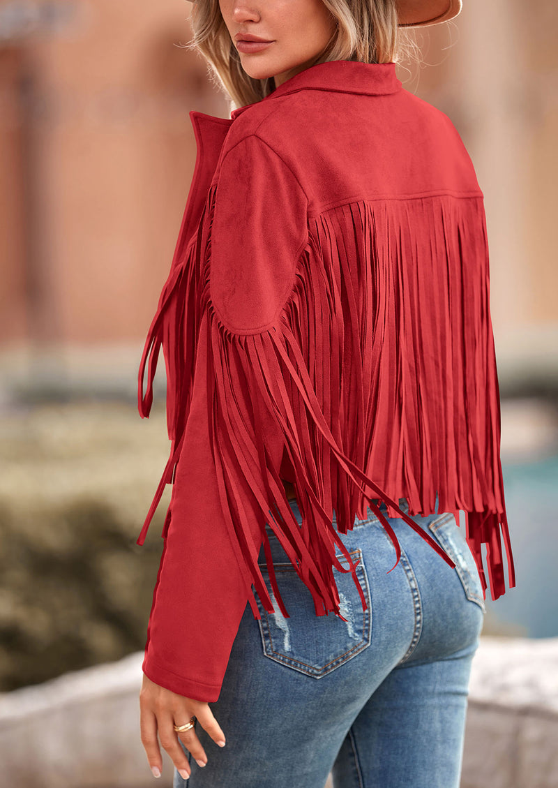 PRETTYGARDEN Women's Fringe Faux Suede Leather Jackets Fashion Tassel Motorcycle Cropped Coats