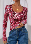 PRETTYGARDEN Womens Long Sleeve T Shirts Fall Trendy Deep V Neck Slim Fit Basic Crop Tops Casual Going Out Top