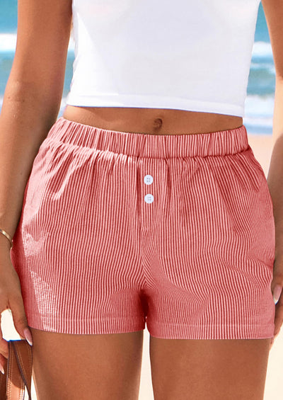 BTFBM Striped Boxer Shorts for Women Summer Elastic Waist Y2k Vacation Beach Bottoms Lounge Sleep Pj Pajama Shorts