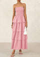 Off Shoulder Smocked Tiered Ruffle Long Flowy Casual Beach Maxi Dress