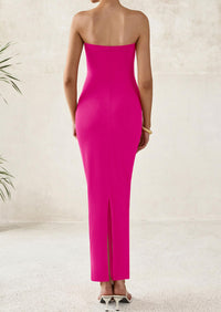 Strapless Tube Bodycon Ruched Slit Maxi Dresses