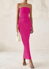 Strapless Tube Bodycon Ruched Slit Maxi Dresses