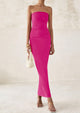 Strapless Tube Bodycon Ruched Slit Maxi Dresses