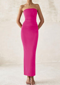 Strapless Tube Bodycon Ruched Slit Maxi Dresses
