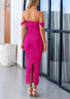 PRETTYGARDEN Womens Off The Shoulder Dress Ruched Bodycon Sleeveless Split Cocktail Party Maxi Dresses