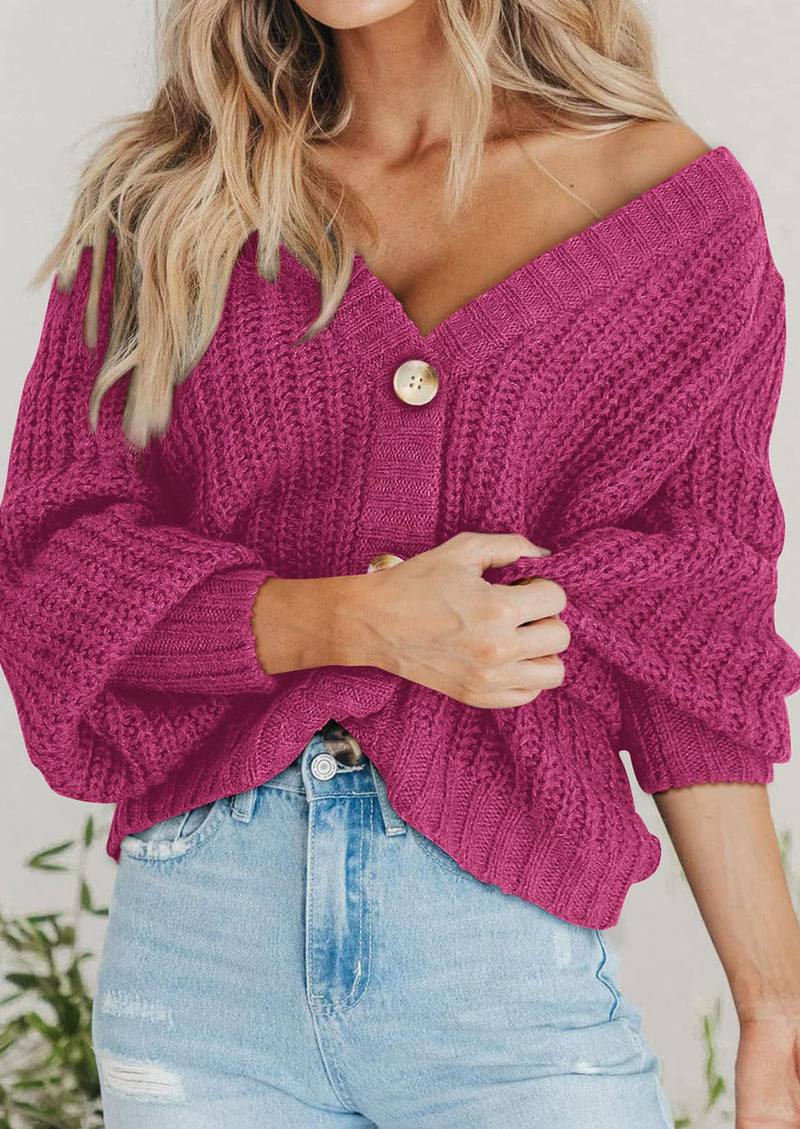 PRETTYGARDEN Women's Chunky Knit Open Front Sweater Long Sleeve Button Loose Short Cardigan Outerwear Coats