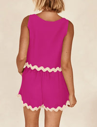 Beach Vacation Cropped Tank Top High Waist Shorts Two Piece Set