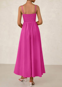 Smocked Beach Casual Spaghetti Strap Swing A Line Flowy Maxi Dresses