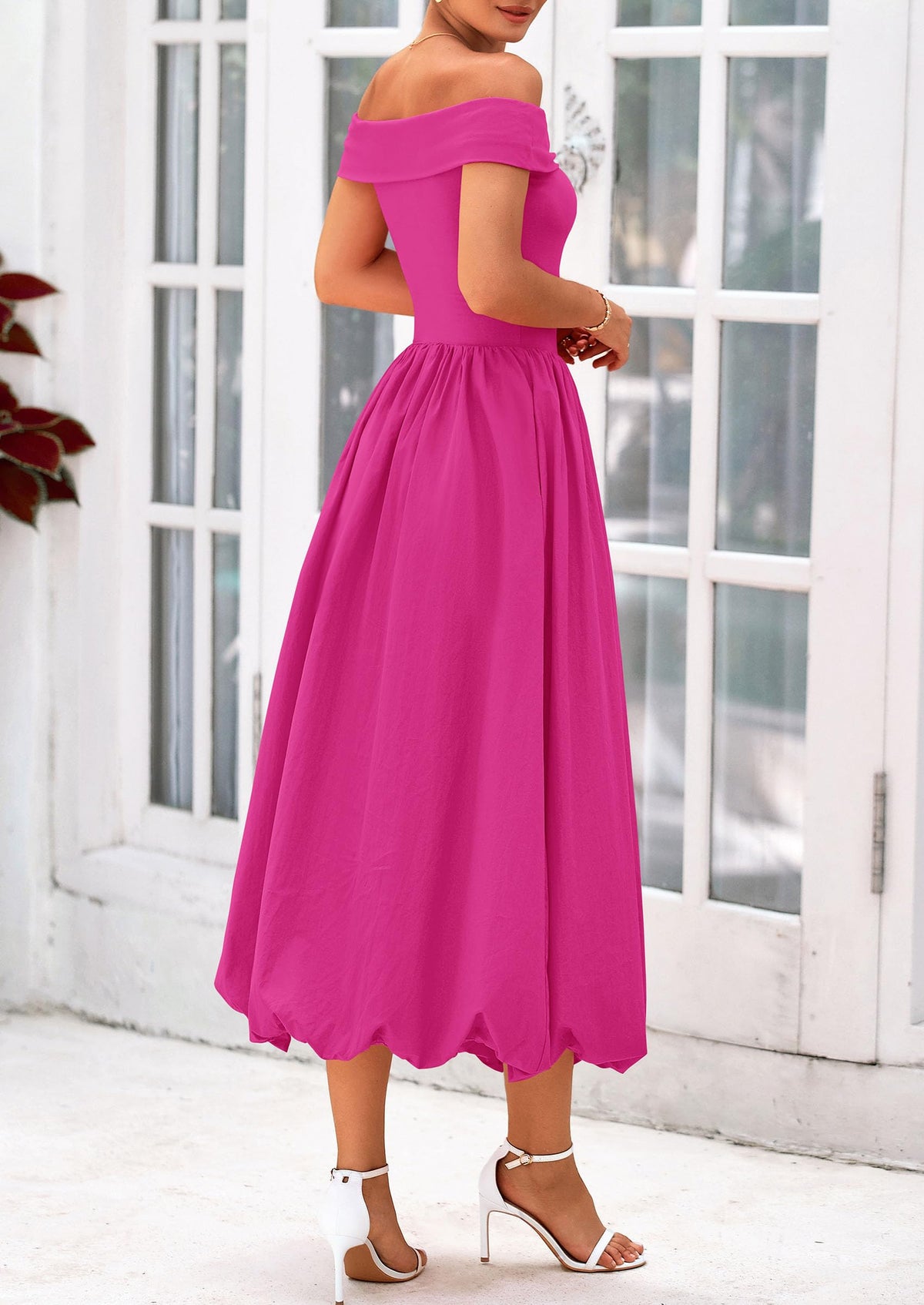 Off Shoulder Sleeveless A Line Midi Dress with Pockets