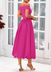Off Shoulder Sleeveless A Line Midi Dress with Pockets