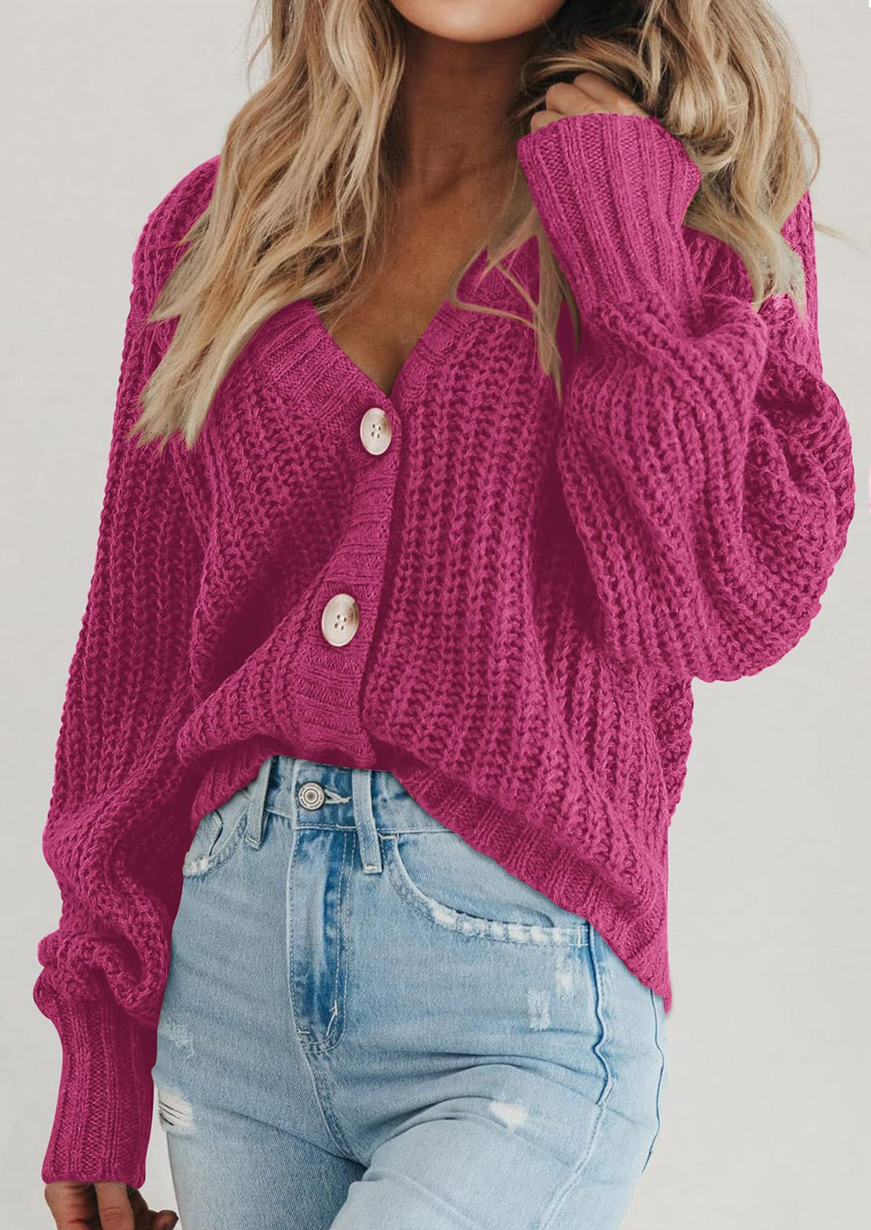 PRETTYGARDEN Women's Chunky Knit Open Front Sweater Long Sleeve Button Loose Short Cardigan Outerwear Coats