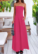 Strapless Patchwork Long Flowy Elegant Tube Top Maxi Dresses with Pockets