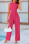 PRETTYGARDEN Womens Summer Jumpsuits Dressy Casual One Piece Outfits Sleeveless Mock Neck Wide Leg Pants Rompers with Pockets