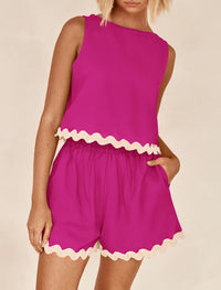Beach Vacation Cropped Tank Top High Waist Shorts Two Piece Set