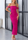 PRETTYGARDEN Womens Off The Shoulder Dress Ruched Bodycon Sleeveless Split Cocktail Party Maxi Dresses