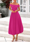 PRETTYGARDEN Womens Off Shoulder Cocktail Wedding Guest Midi Dresses