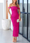 PRETTYGARDEN Womens Off The Shoulder Dress Ruched Bodycon Sleeveless Split Cocktail Party Maxi Dresses