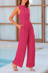 PRETTYGARDEN Womens Summer Jumpsuits Dressy Casual One Piece Outfits Sleeveless Mock Neck Wide Leg Pants Rompers with Pockets