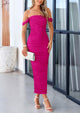 Off The Shoulder Ruched Bodycon Sleeveless Split Maxi Dresses