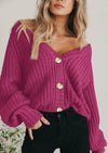 PRETTYGARDEN Women's Chunky Knit Open Front Sweater Long Sleeve Button Loose Short Cardigan Outerwear Coats