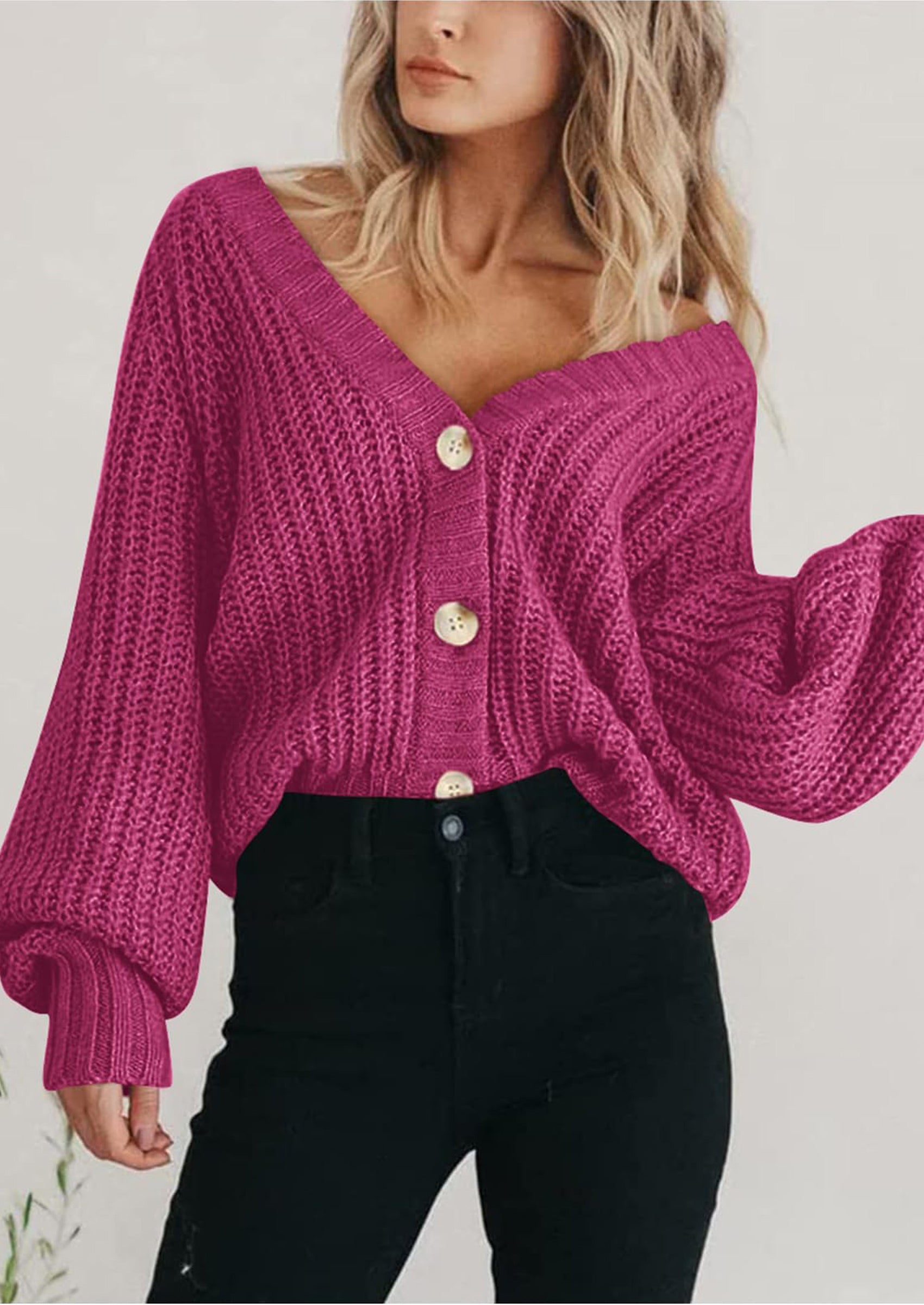 PRETTYGARDEN Women's Chunky Knit Open Front Sweater Long Sleeve Button Loose Short Cardigan Outerwear Coats