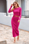 PRETTYGARDEN Women's Spring Fall 2 Piece Sweater Set Rib Knit Long Sleeve Crop Top Maxi Bodycon Skirt Casual Winter Outfits PRETTYGARDEN