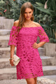Off Shoulder Vintage Floral Lace Flare Short Sleeve Loose Elegant Mini Dresses
