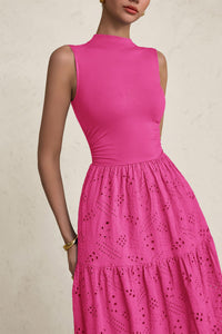 Casual Eyelet Sleeveless Maxi Dress with Pockets