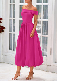 Off Shoulder Sleeveless A Line Midi Dress with Pockets