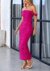 PRETTYGARDEN Womens Off The Shoulder Dress Ruched Bodycon Sleeveless Split Cocktail Party Maxi Dresses