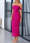 PRETTYGARDEN Womens Off The Shoulder Dress Ruched Bodycon Sleeveless Split Cocktail Party Maxi Dresses
