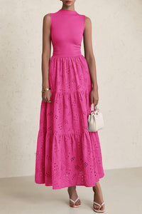 Casual Eyelet Sleeveless Maxi Dress with Pockets