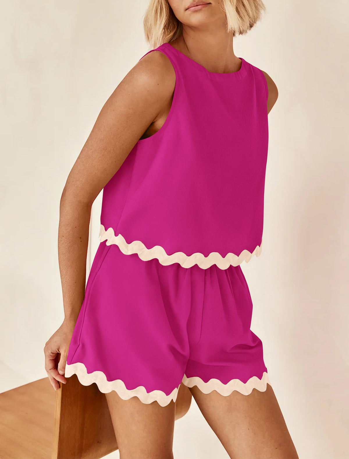 Beach Vacation Cropped Tank Top High Waist Shorts Two Piece Set