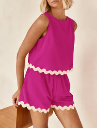 Beach Vacation Cropped Tank Top High Waist Shorts Two Piece Set