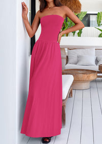 Strapless Patchwork Long Flowy Elegant Tube Top Maxi Dresses with Pockets