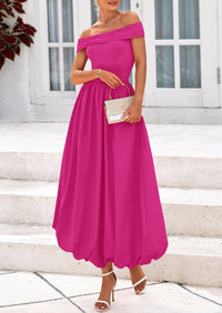 Off Shoulder Sleeveless A Line Midi Dress with Pockets