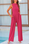 PRETTYGARDEN Womens Summer Jumpsuits Dressy Casual One Piece Outfits Sleeveless Mock Neck Wide Leg Pants Rompers with Pockets