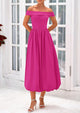Off Shoulder Sleeveless A Line Midi Dress with Pockets