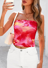 Strapless Mesh Floral Y2K Bandeau Cute Crop Trendy Going Out Tube Tops