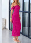 PRETTYGARDEN Womens Off The Shoulder Dress Ruched Bodycon Sleeveless Split Cocktail Party Maxi Dresses