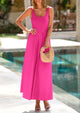 Casual Scoop Neck Sleeveless Patchwork A-line Swing Maxi Dresses with Pockets