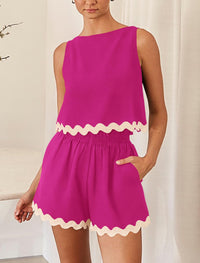 Beach Vacation Cropped Tank Top High Waist Shorts Two Piece Set