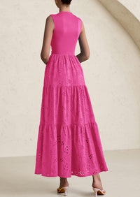 Casual Eyelet Sleeveless Maxi Dress with Pockets